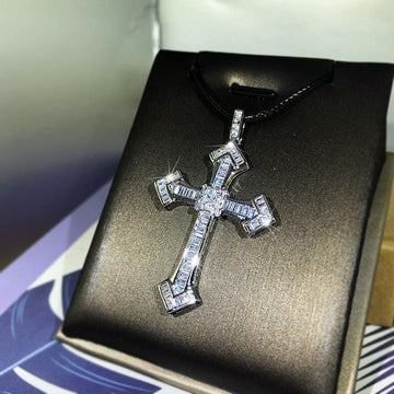 Classic Cross Micro-Inlaid Silver Colour Cross Fine White AAA+ Cubic Zirconia Diamonds Pendant Necklace - The Jewellery Supermarket